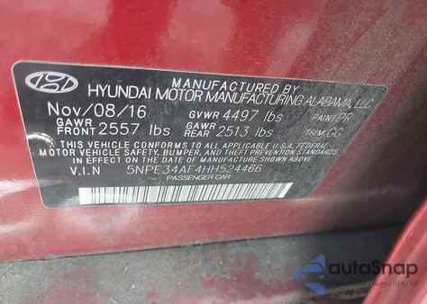 2017 Hyundai Sonata Sport из США, поврежденный, VIN 5NPE34AF4HH524466